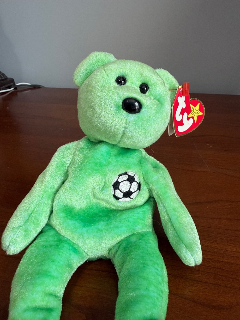 Ty Green Soccer Bear Plush with Embroidered Soccer Patch
